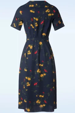 Online Collectif Clothing Alberta Bloom Floral Jurk In Marineblauw