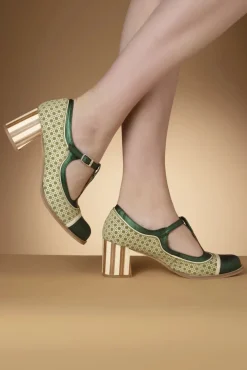Best Sale Nemonic Amelie Lederen T-Strap Pumps In Groen
