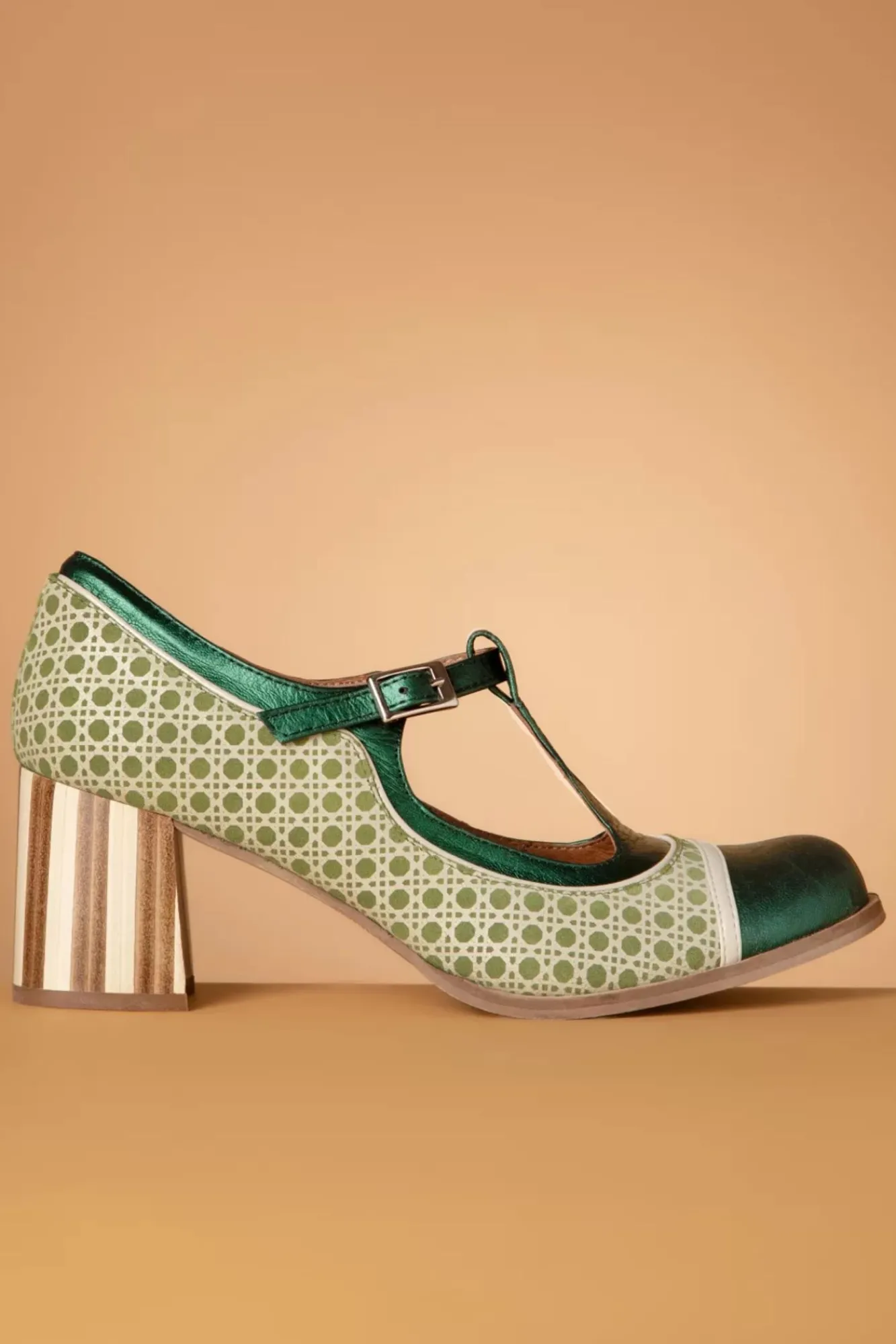 Best Sale Nemonic Amelie Lederen T-Strap Pumps In Groen