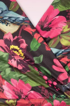 Clearance Vintage Chic for Topvintage Aria Floral Bird Print Swing Jurk In Zwart