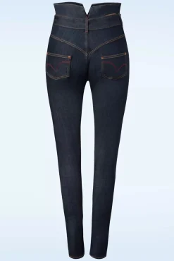 Fashion Rock-a-Booty Babe Skinny Jeans Met Hoge Taille In Donkerblauw