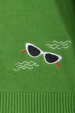 Cheap Banned Retro Beach Glasses Cardigan In Groen