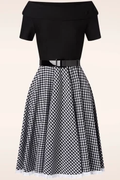 New Glamour Bunny Brigitte Gingham Swing Jurk In Zwart En Wit
