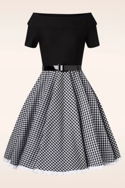 New Glamour Bunny Brigitte Gingham Swing Jurk In Zwart En Wit