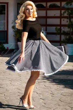 New Glamour Bunny Brigitte Gingham Swing Jurk In Zwart En Wit