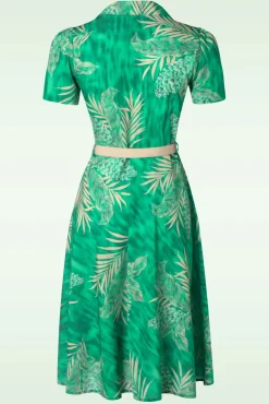 Sale Rock N Romance Charlene Palm Blouse-Jurk In Smaragdgroen