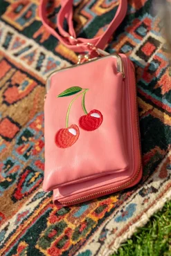 Hot Banned Retro Cherry Pie Crossbody Telefoontasje In Koraalroze
