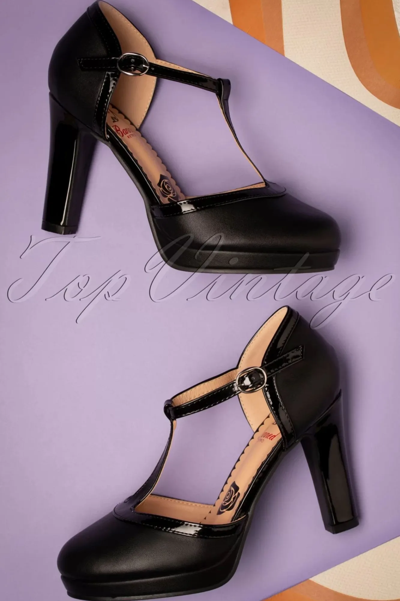 Cheap Banned Retro Country Rose Pumps In Zwart