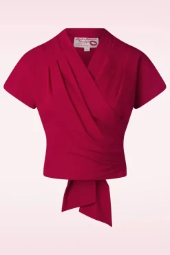 Best Sale Rock N Romance Darla Wikkelblouse Met Korte Mouwen In Rood