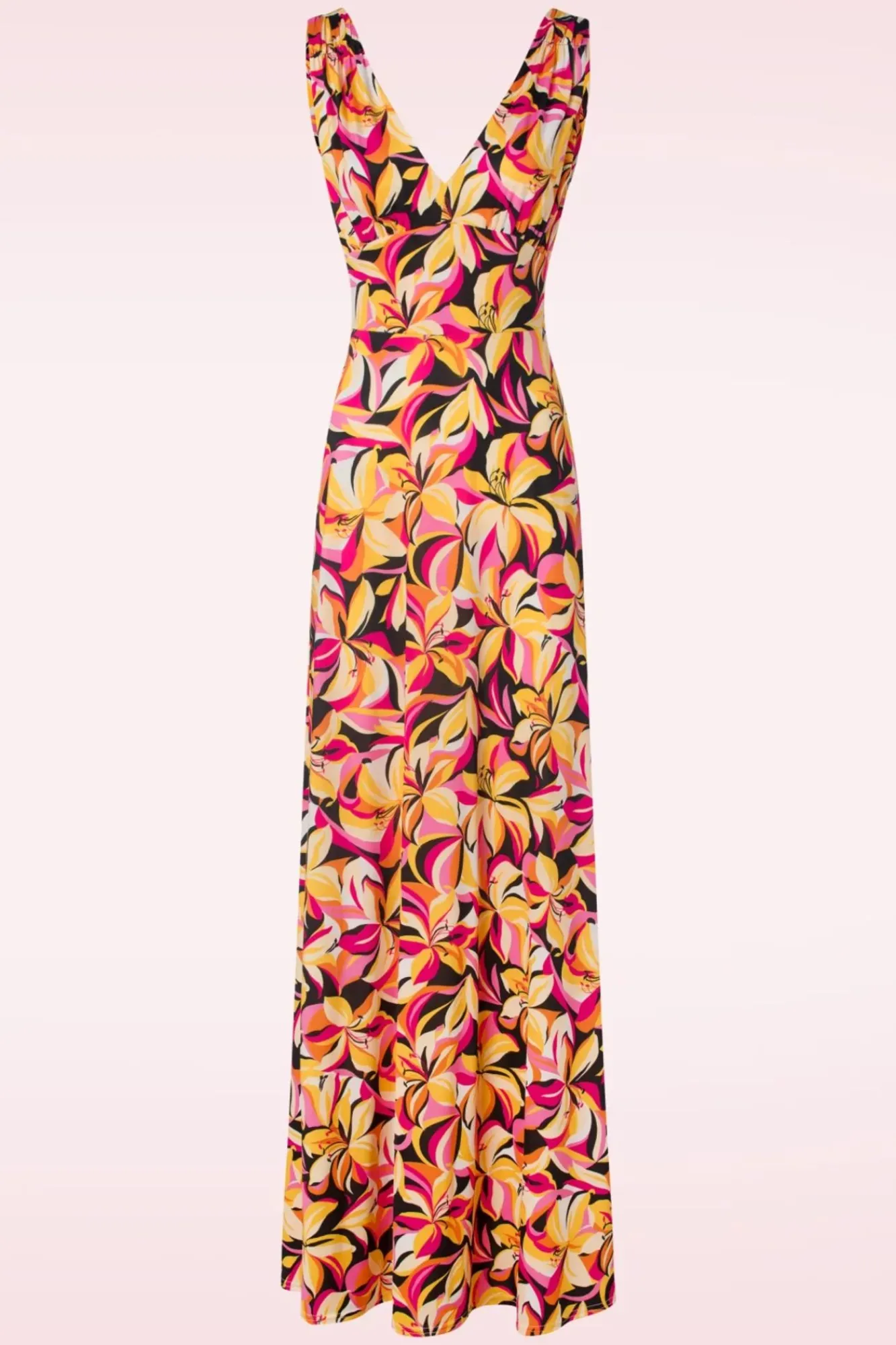 Sale Vintage Chic for Topvintage Deveny Abstract Floral Maxi Jurk In Roze En Geel