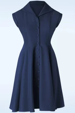 Outlet Banned Retro Doll Swing Jurk In Marineblauw