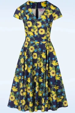 Online Topvintage Boutique Collection Exclusief Bij Topvintage ~ Olivia Swingjurk Met Korte Mouwen In Donkerblauw