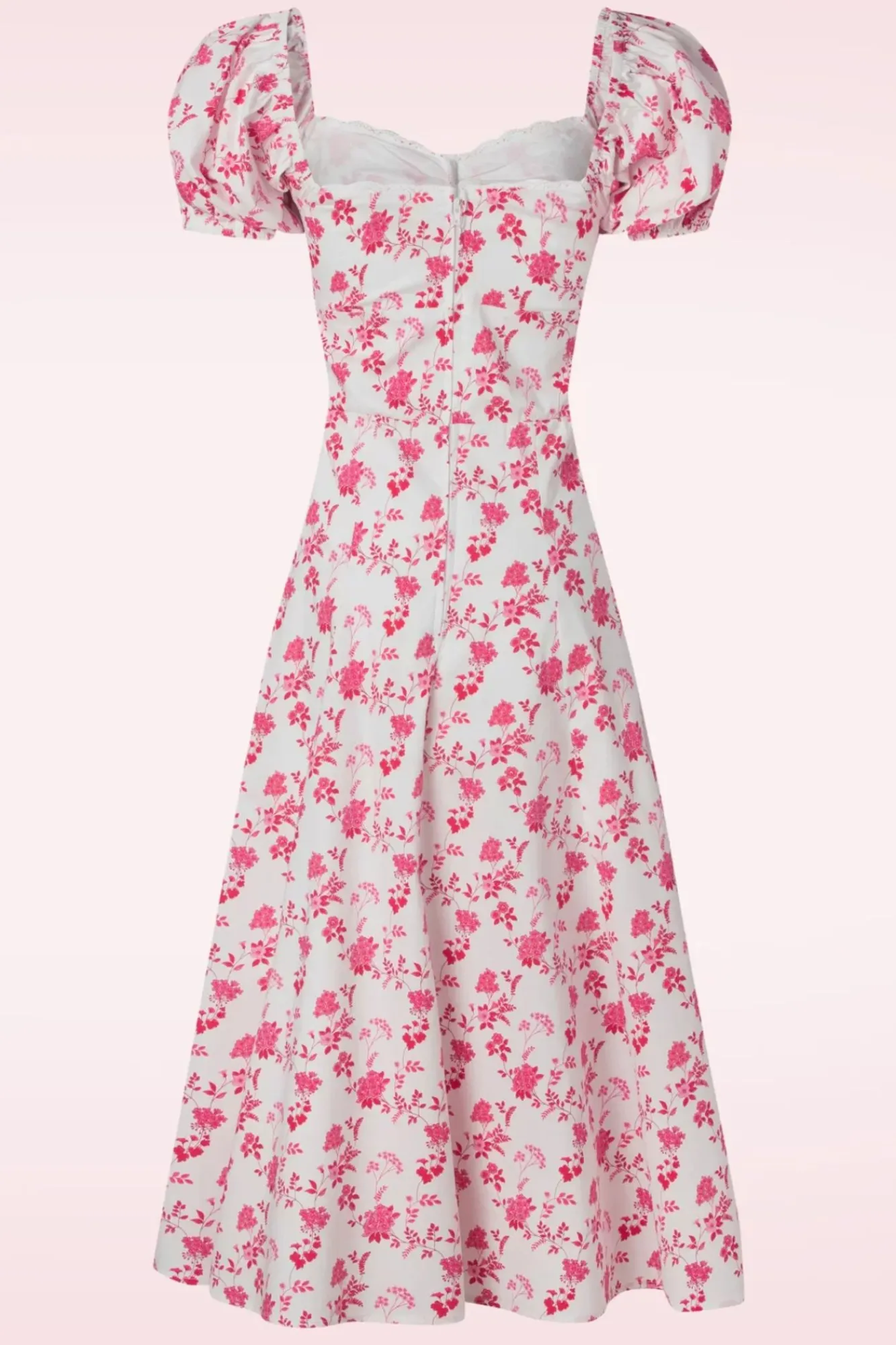 Fashion Timeless Femke Floral Swing Jurk In Wit En Cederroze