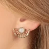 Flash Sale Very Cherry Flower Fan Oorbellen In Goud En Maansteen Wit