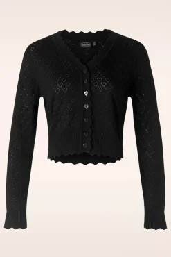 Best Sale Vixen Heart Pattern Scallop Edge Cardigan In Zwart