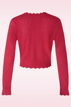 Outlet Vixen Heart Pattern Scallop Edge Cardigan In Rood