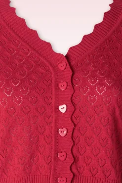 Outlet Vixen Heart Pattern Scallop Edge Cardigan In Rood