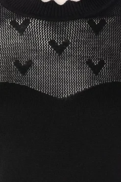 Cheap Vixen Heart Pattern Scallop Edge Trui In Zwart