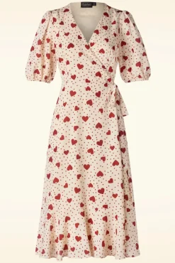 Store Vixen Heart Polka Dot Wikkel Jurk In Creme