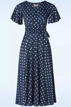 Cheap Vintage Chic for Topvintage Irene Polkadot Cross Over Swing Jurk In Marineblauw