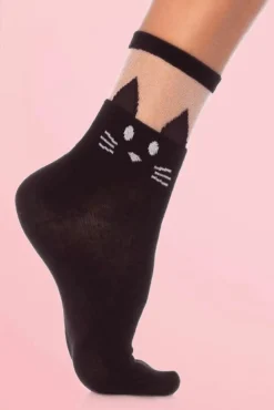 Shop Rouge Royale Kitty Cat Sokken In Zwart