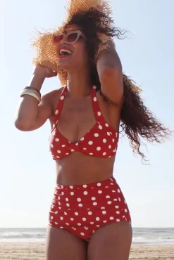 Clearance Esther Williams Klassieke Polka Bikinitop In Rood En Wit