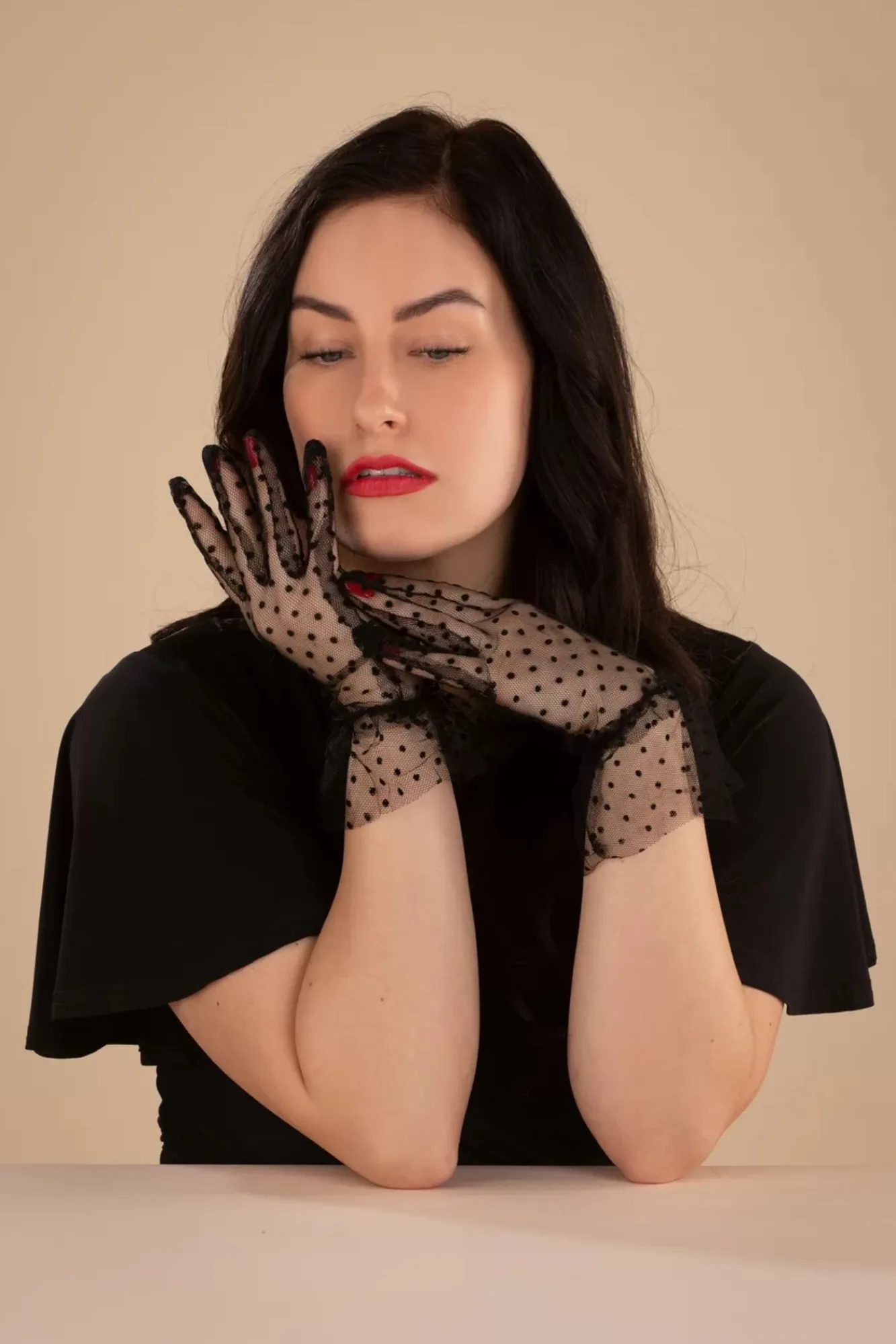 Outlet Pamela Mann Korte Handschoenen In Zwart Mesh
