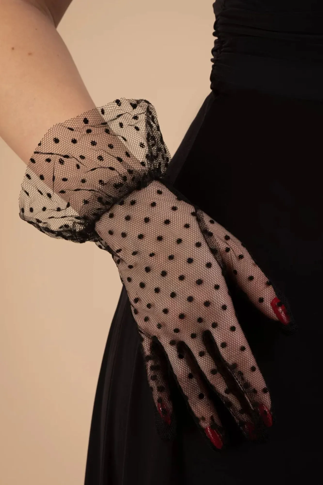 Outlet Pamela Mann Korte Handschoenen In Zwart Mesh