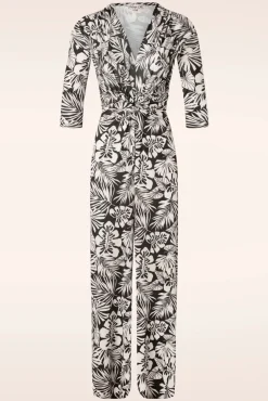 Hot Vintage Chic for Topvintage Lina Leaf Print Jumpsuit In Zwart