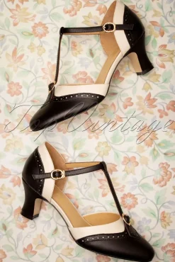 Cheap Charlie Stone Luxe Parisienne T-Strap Pumps In Zwart En Creme