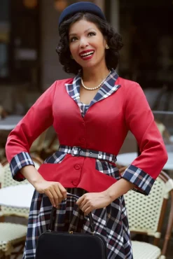 Best Miss Candyfloss Malini Rose Tartan Blazer In Rood En Marineblauw