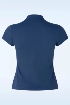 Flash Sale Banned Retro Mandarin Collar Top In Marineblauw