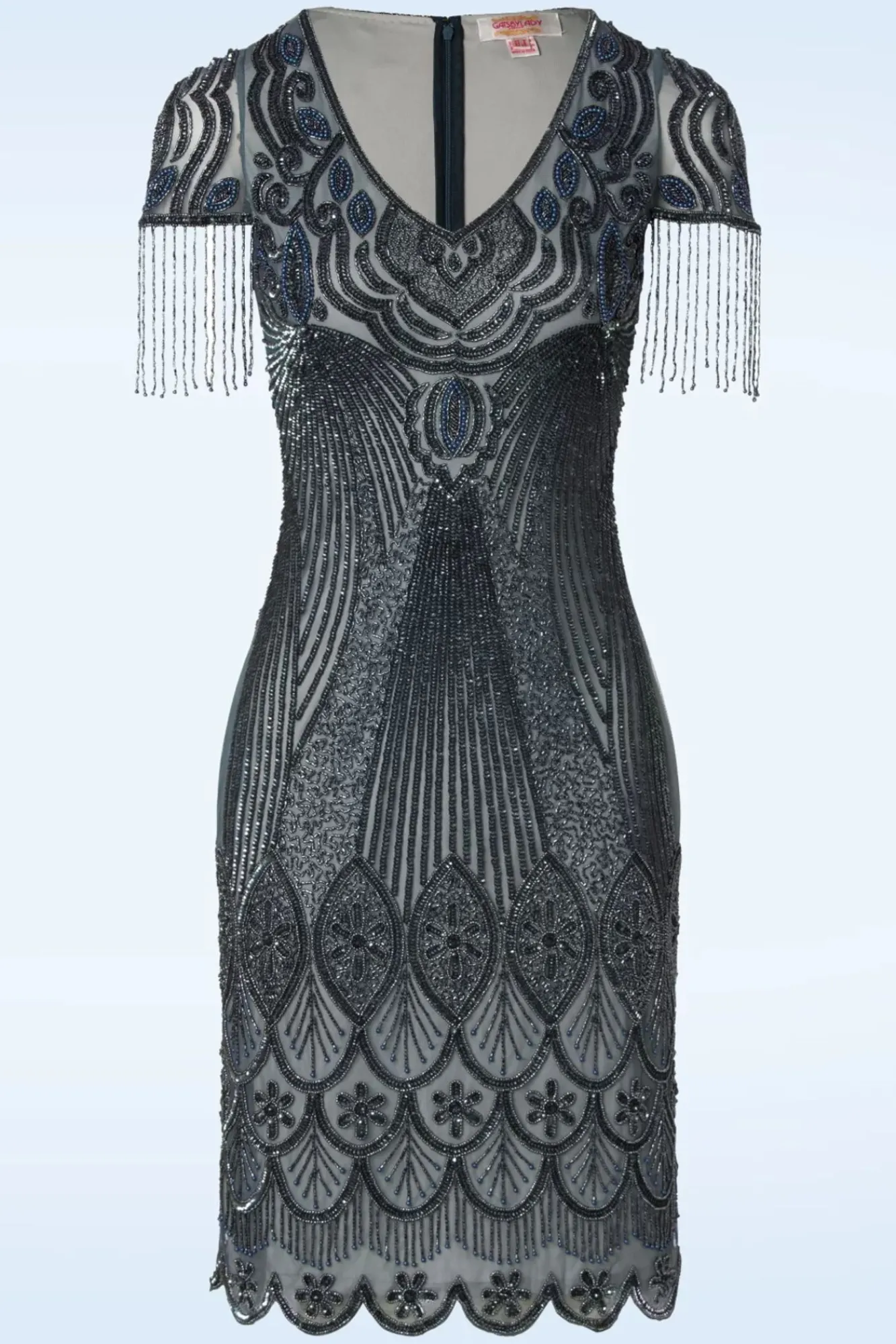 Fashion GatsbyLady Marta Flapper Jurk In Blauw En Grijs