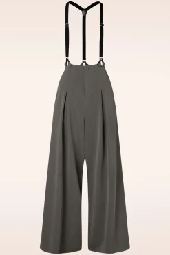 Shop Vixen Martha Krijtstreepbroek Met Bretels In Grijs