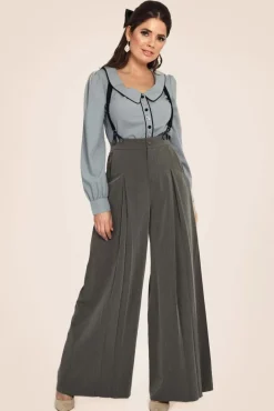 Shop Vixen Martha Krijtstreepbroek Met Bretels In Grijs