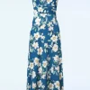 Store Vintage Chic for Topvintage Olga Flowers One Shoulder Maxi Jurk In Blauw