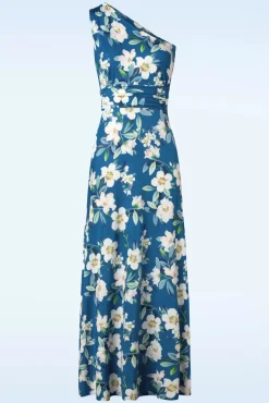 Store Vintage Chic for Topvintage Olga Flowers One Shoulder Maxi Jurk In Blauw