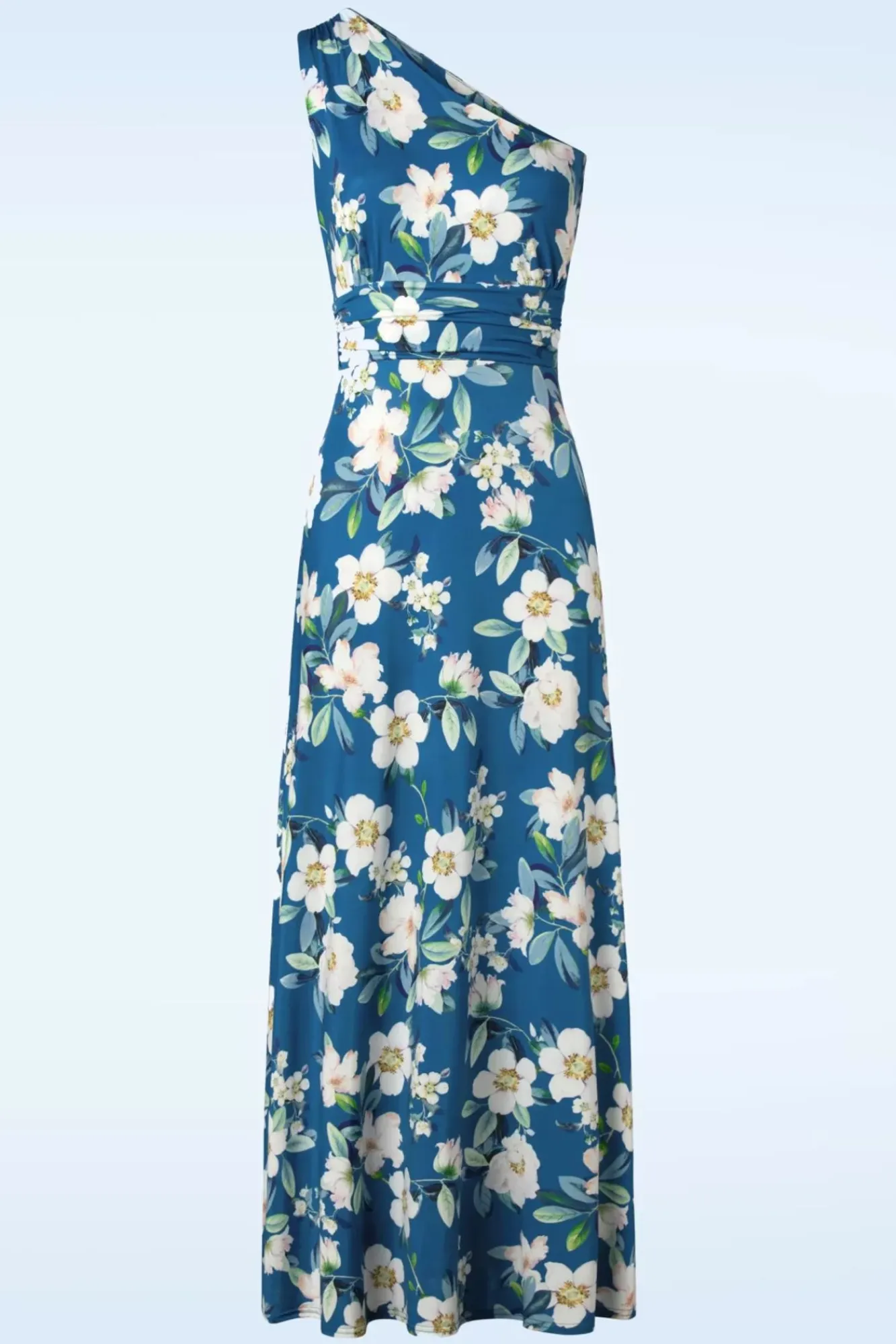 Store Vintage Chic for Topvintage Olga Flowers One Shoulder Maxi Jurk In Blauw