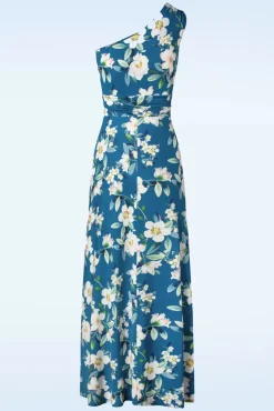 Store Vintage Chic for Topvintage Olga Flowers One Shoulder Maxi Jurk In Blauw