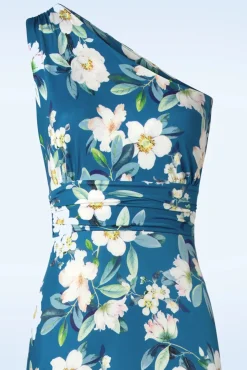 Store Vintage Chic for Topvintage Olga Flowers One Shoulder Maxi Jurk In Blauw