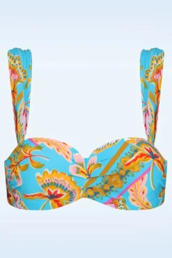 Online Cyell Orient Padded Bikini Top In Blauw