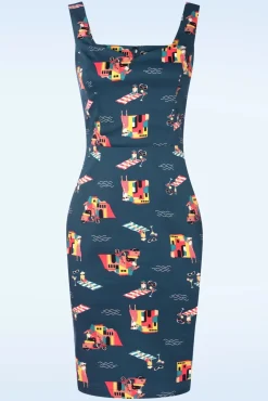 Shop Banned Retro Portofino Living Pencil Jurk In Blauw