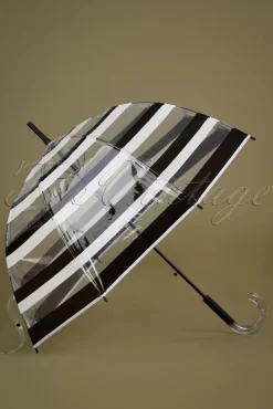 Shop So Rainy Rayures Transparent Dome Paraplu In Zwart En Wit