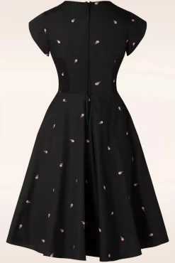 Clearance Vixen Rose Geborduurde Swingjurk In Zwart