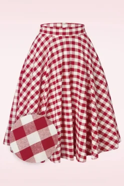 Fashion Banned Retro Row Boat Date Check Swing Rok In Rood