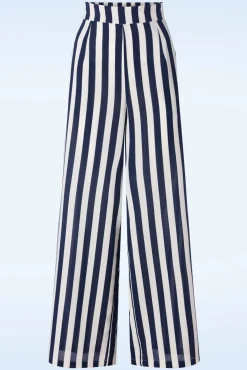 Clearance Banned Retro Sally Stripe Pantalon In Marineblauw