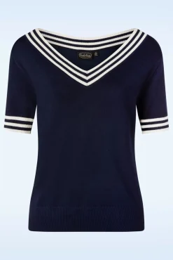 Online Vixen Sally Top Met Korte Mouwen En Gestreepte Halslijn In Marineblauw