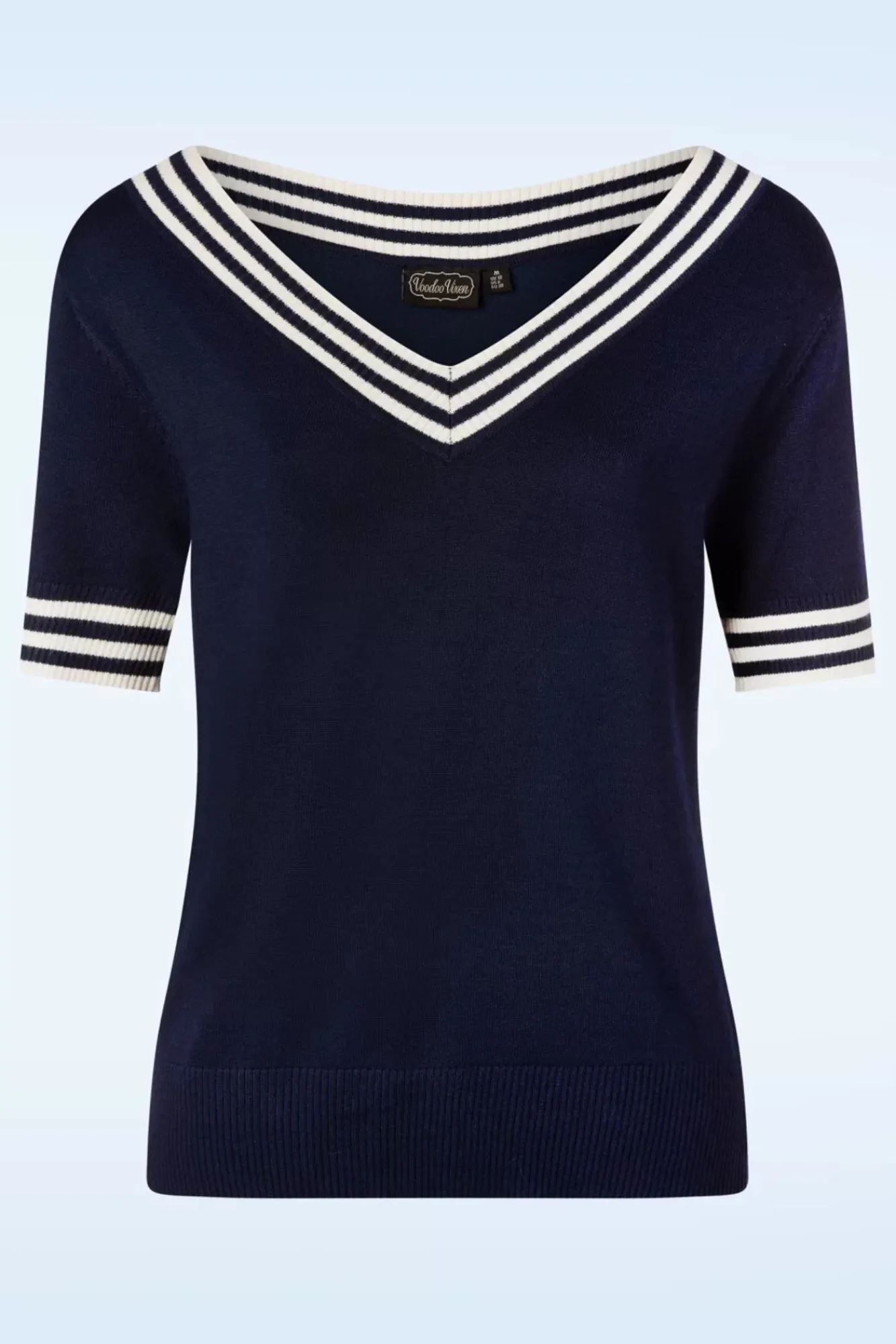 Online Vixen Sally Top Met Korte Mouwen En Gestreepte Halslijn In Marineblauw