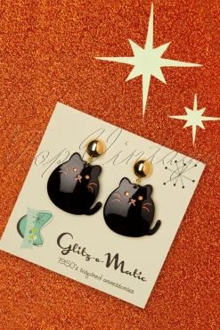 Shop Glitz-o-Matic Schattige Kitty Oorbellen In Zwart En Goud