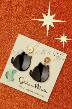 Shop Glitz-o-Matic Schattige Kitty Oorbellen In Zwart En Goud